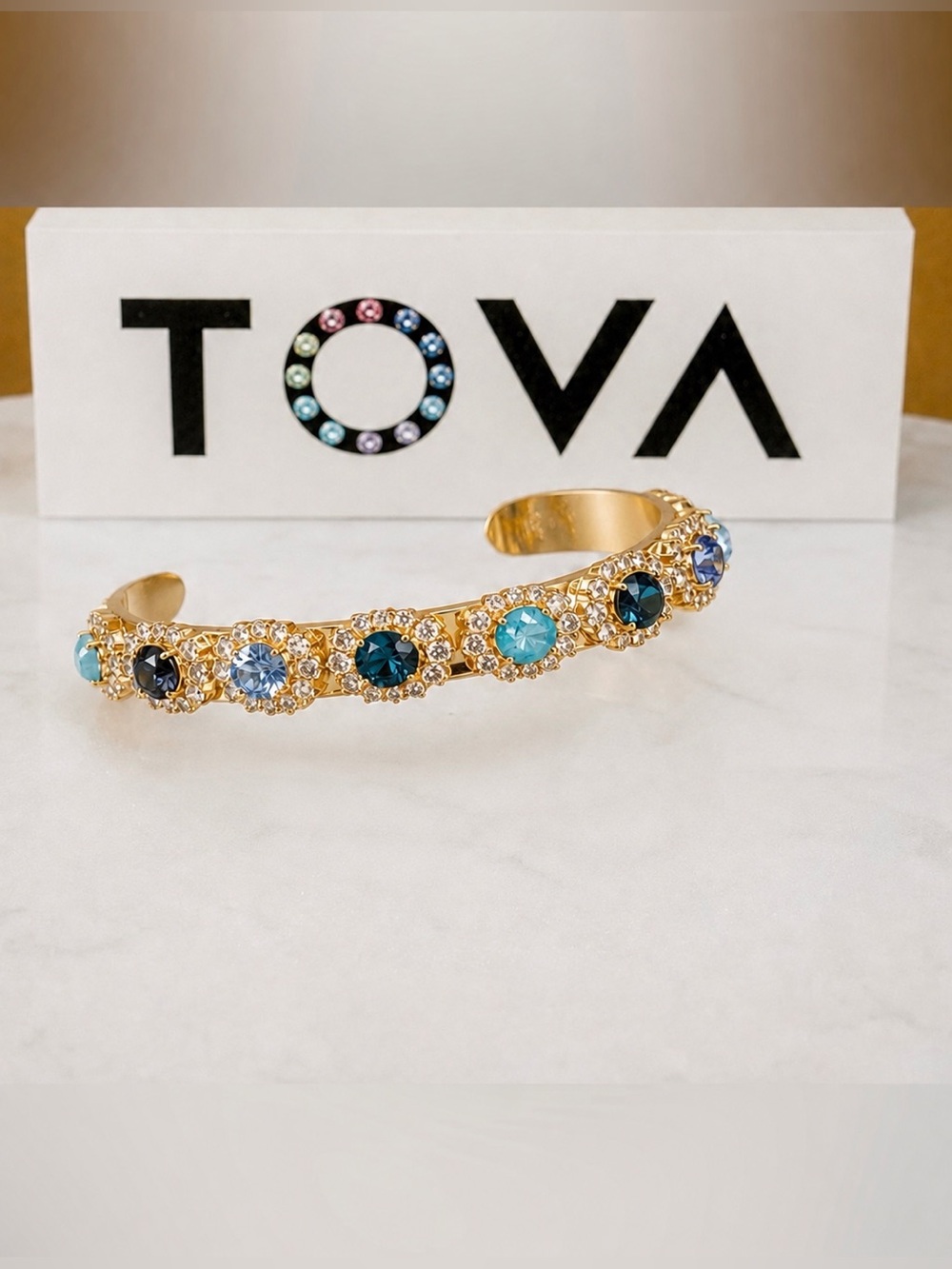 TOVA princess cuff with ocean blue crystals